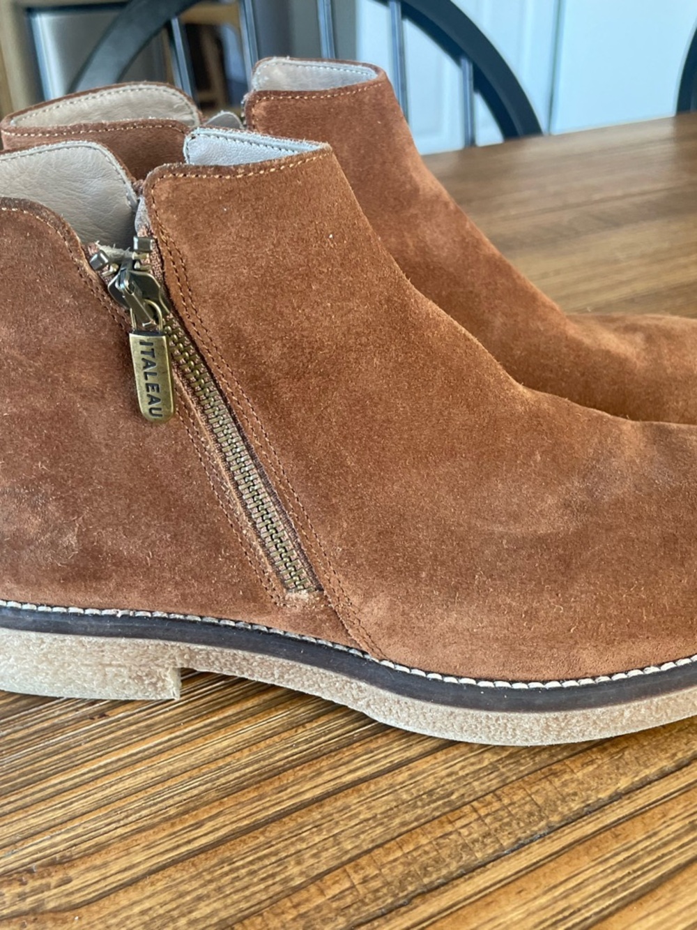 Italeau Chestnut Suede Side-Zip Ankle Booties hand made